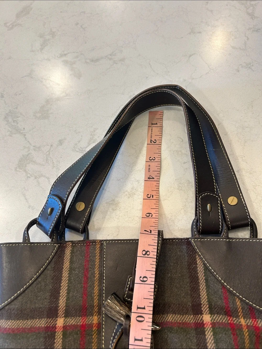 VTG Y2K Lauren Ralph Plaid Hobo with Dark Brown Leather Trim Equestrian Preppy